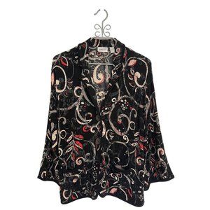 Chico's Travelers Two Button Travelers Black Floral Cardigan Jacket Size 2 12/14